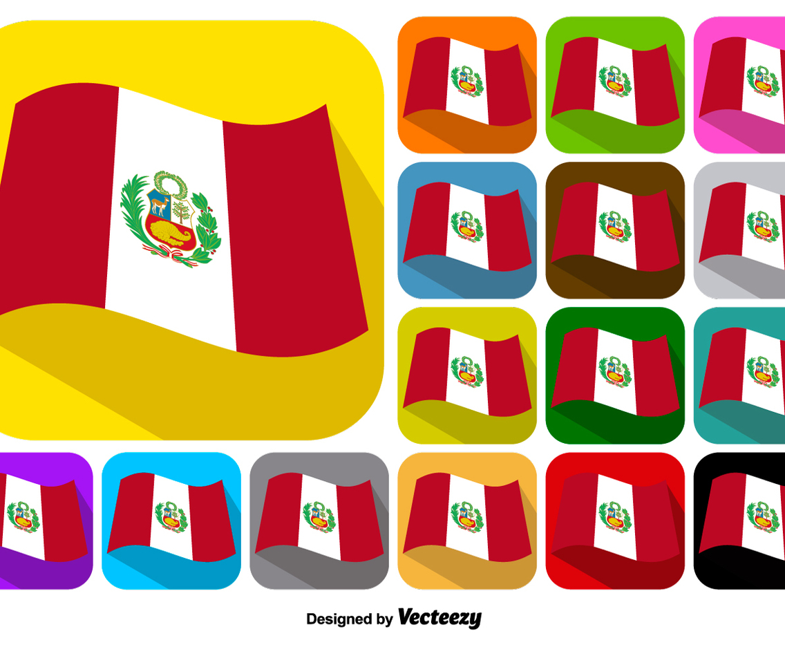 Vector Set Of Buttons Of Peru Flag