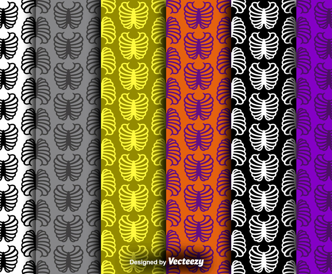 Rib Cage Icon Colorful Seamless Patterns Vector Set