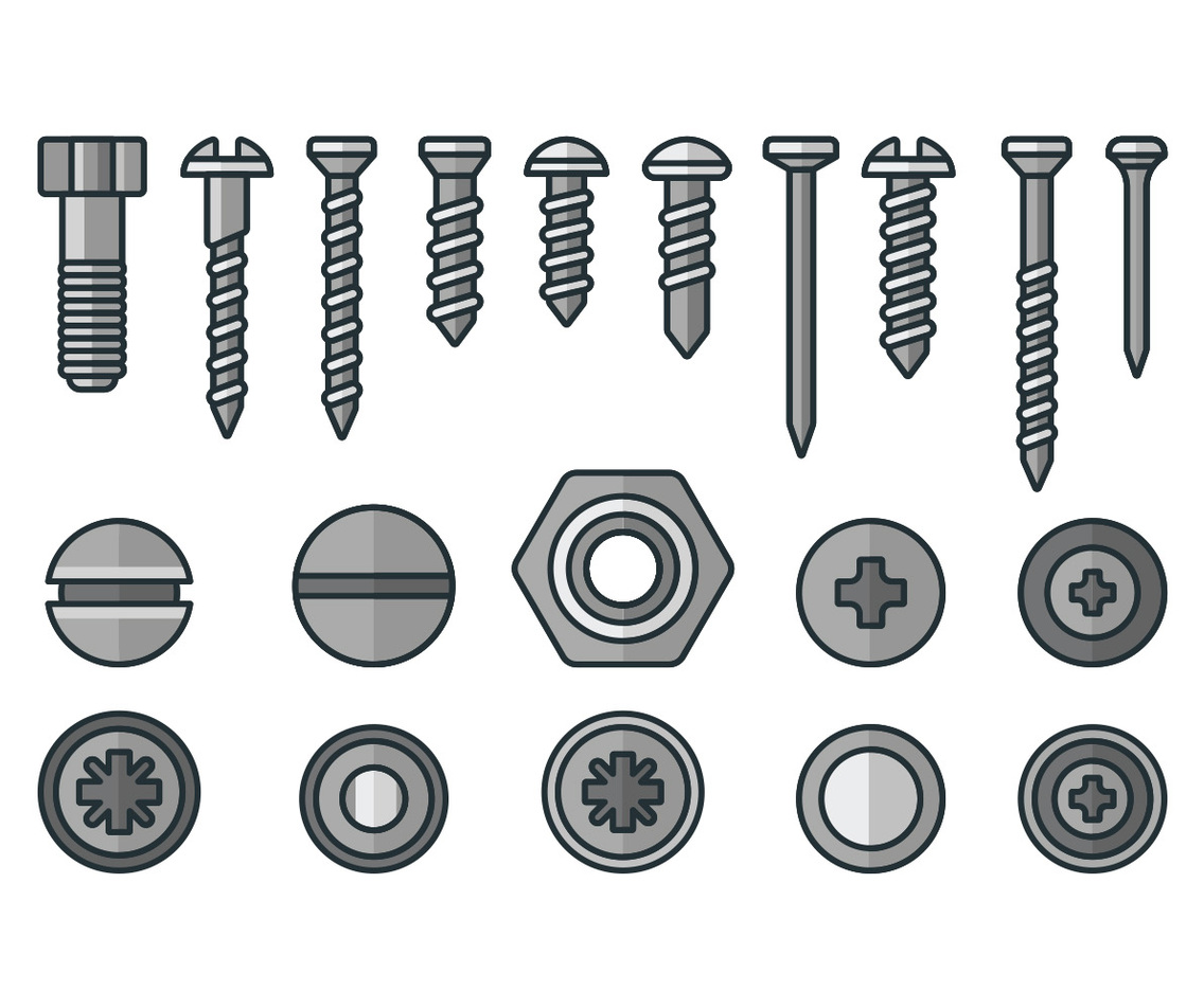 Screws, nuts and rivets icons