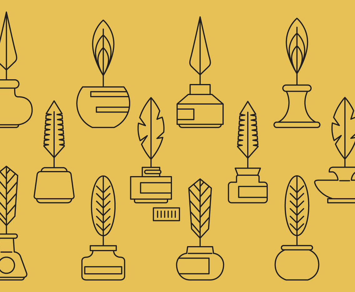Ink Pot And Feather Icons