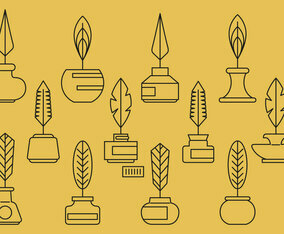 Ink Pot And Feather Icons