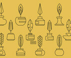 Ink Pot And Feather Icons