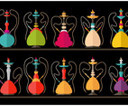 Hookah Nargile Shissha vector flat illustration set