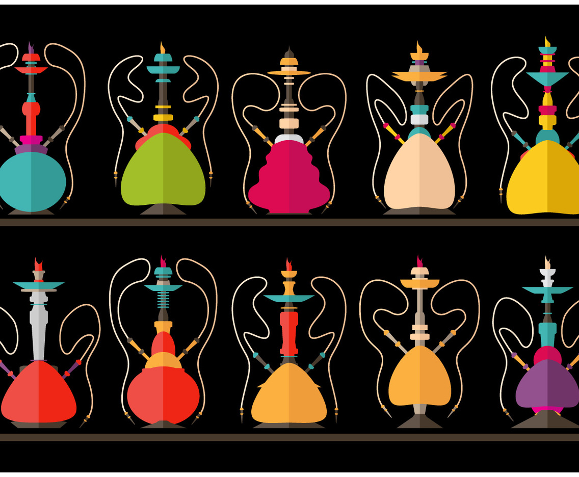 Hookah Nargile Shissha vector flat illustration set