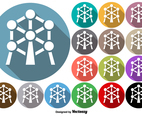 Set Of Rounded Buttons Of Atomium Monument Icon