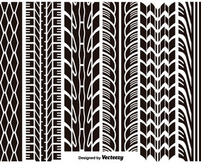 Set Of Six Vector Car Tire Track Isolated On White