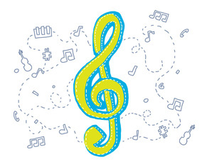 Violin Key With Sketches Background