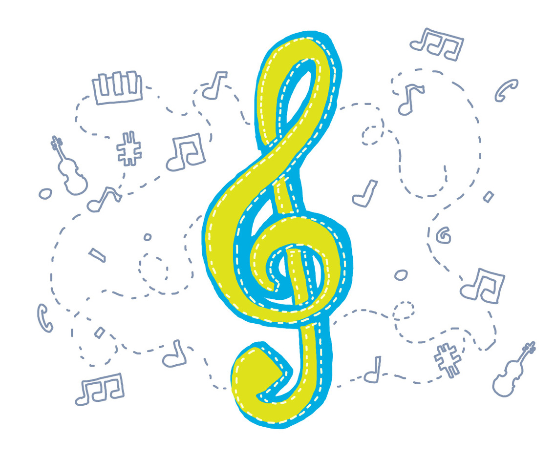 Violin Key With Sketches Background