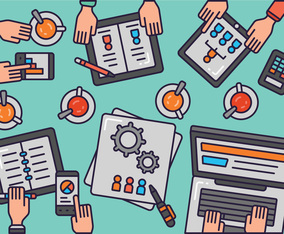 Creative Team Desktop Top View Vector