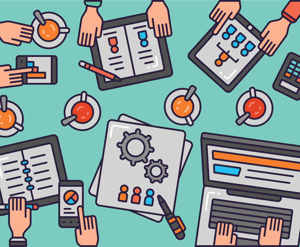 Creative Team Desktop Top View Vector