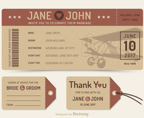 Free Vector Retro Wedding Plane Ticket