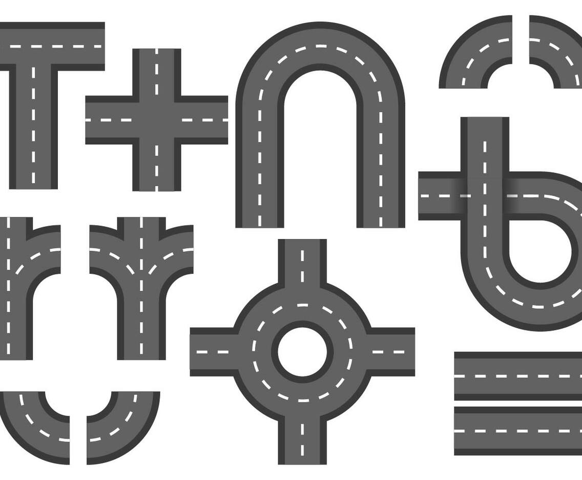 Free Road with Roundabout Element Vector