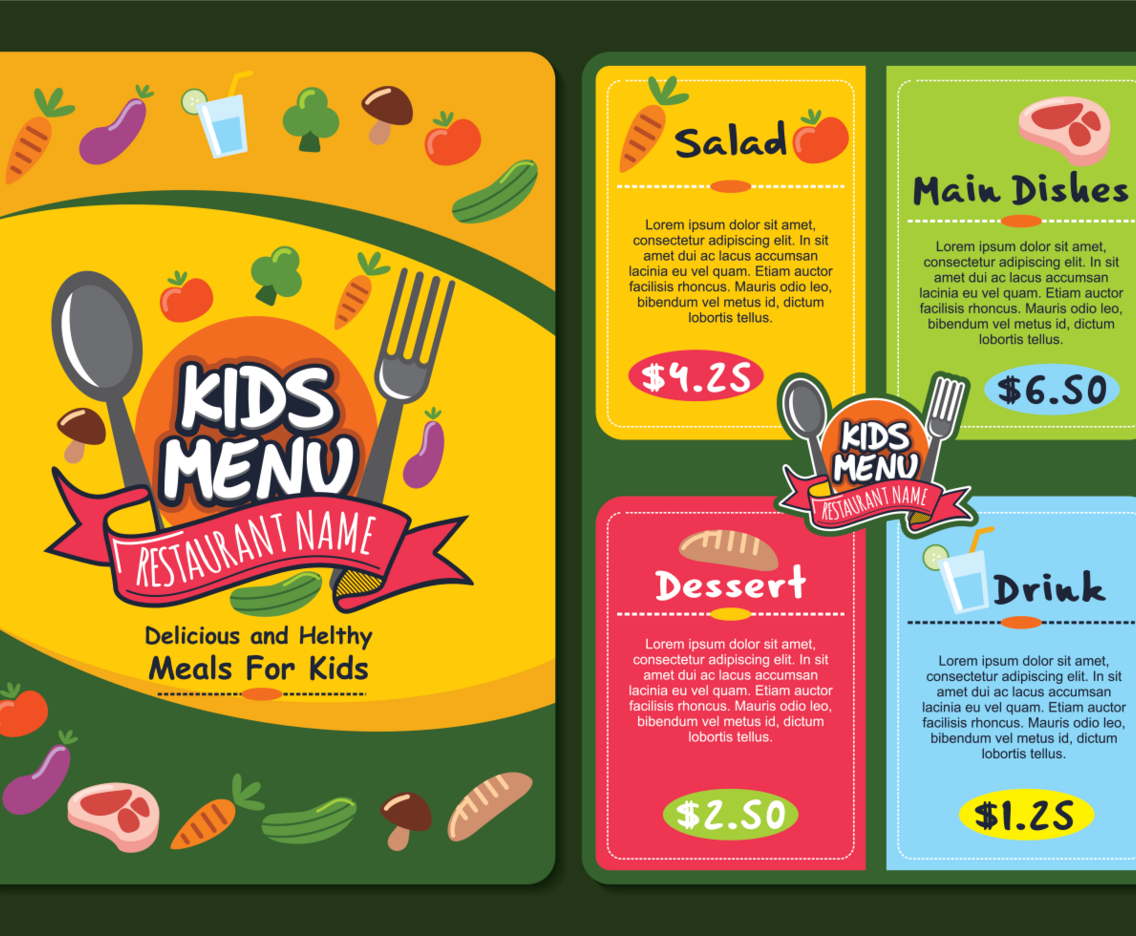 Cute Colorful Kids Menu Template