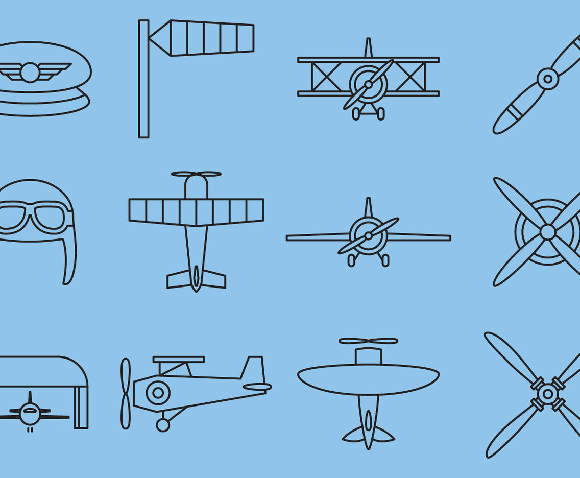 Retro Airplane Line Icons