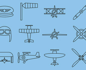 Retro Airplane Line Icons
