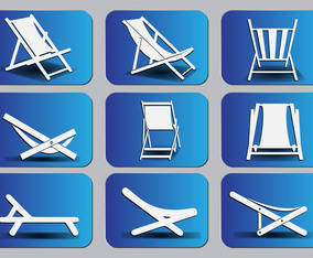Deck chair Silhouette icon set