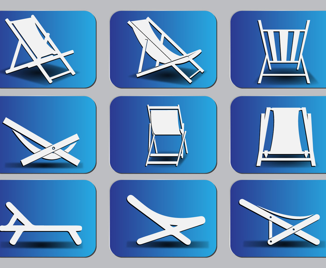 Deck chair Silhouette icon set