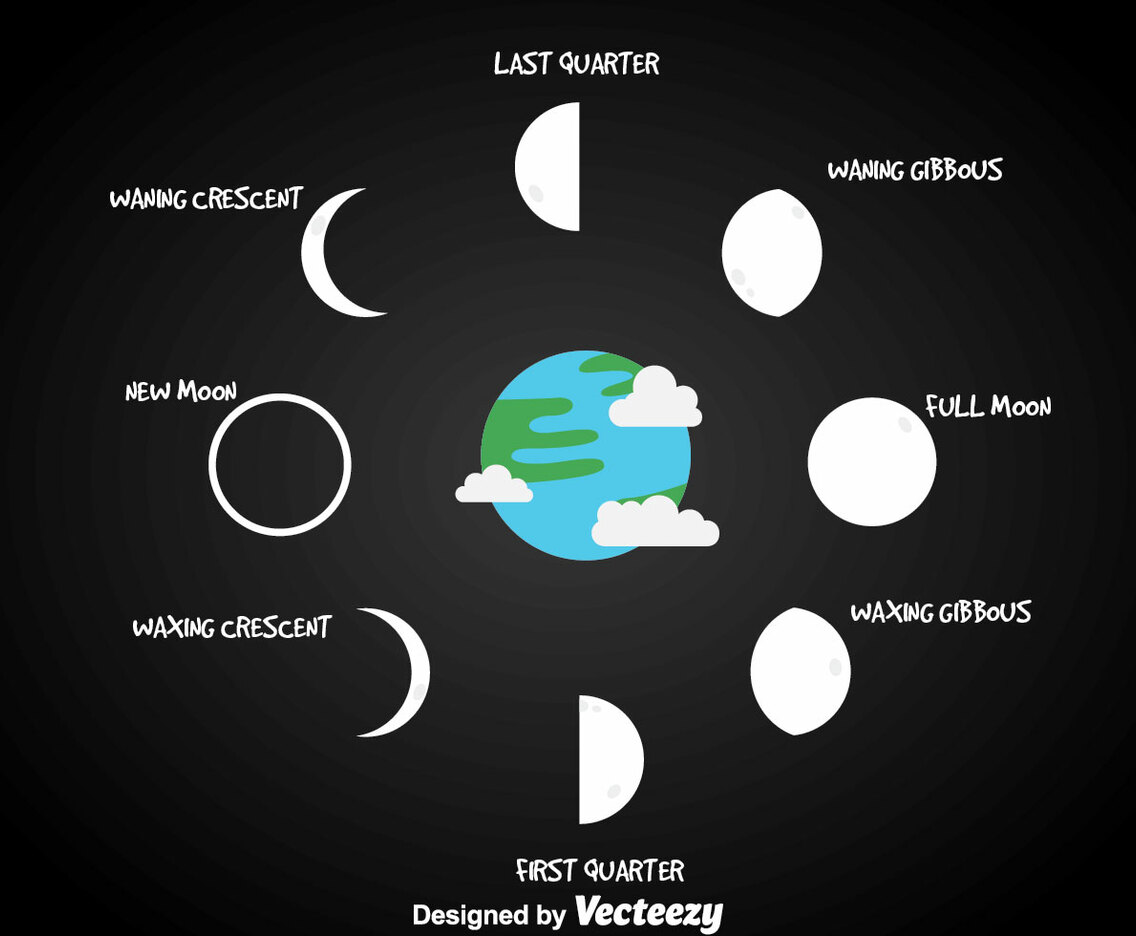 Moon Phase With Earth Vector