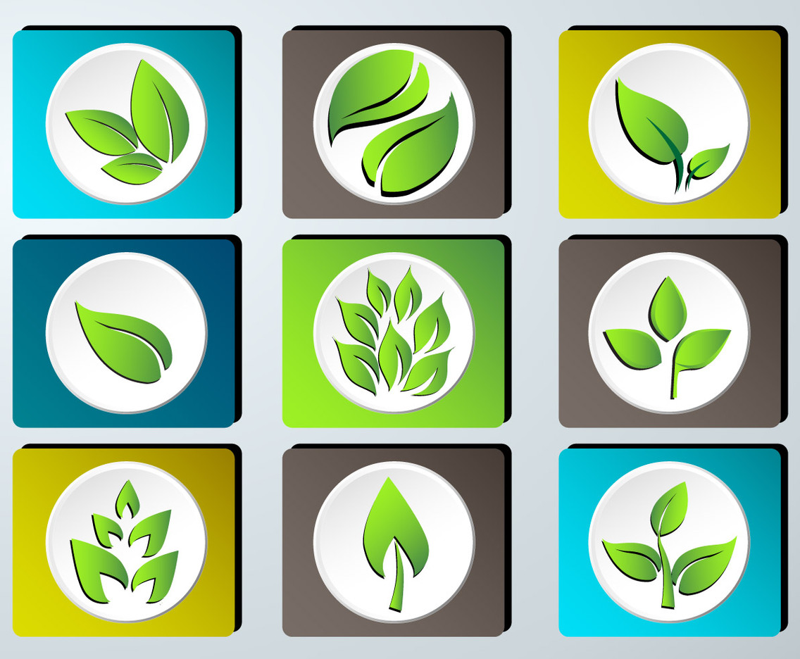 Set of green leaves design icon set