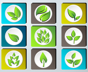 Set of green leaves design icon set
