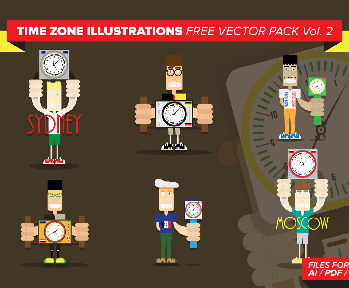 Time Zone Illustrations Free Vector Pack Vol. 2
