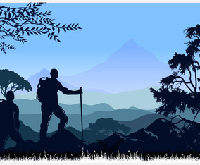 Mountaineering and Traveling Vector Illustration