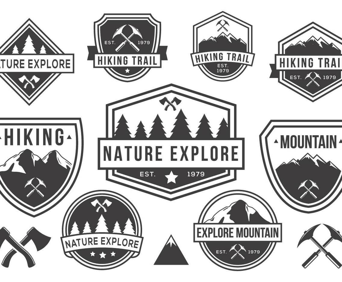 Free Mountain and Nature Badges Vector Black and White