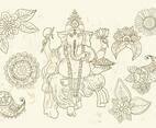 Ganesha And Mehndi Symbols