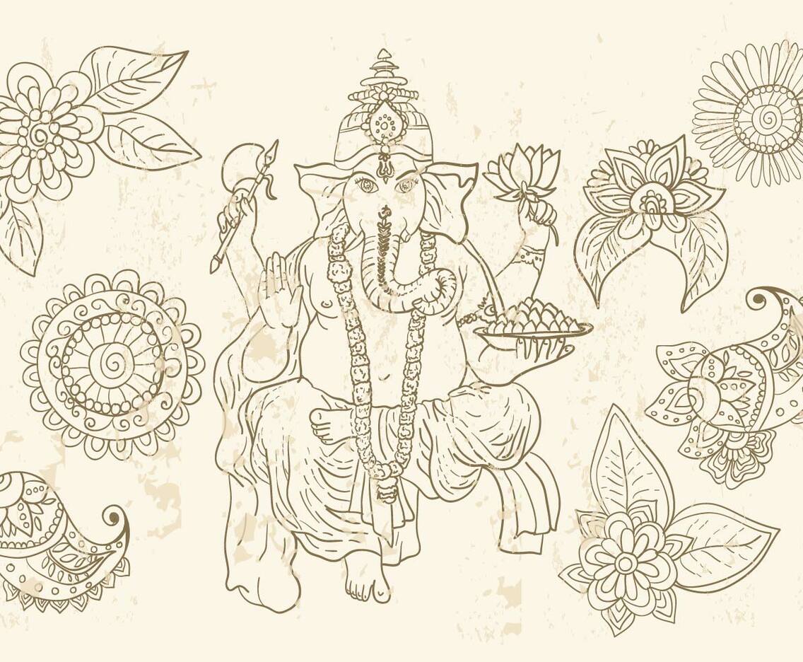 Ganesha And Mehndi Symbols
