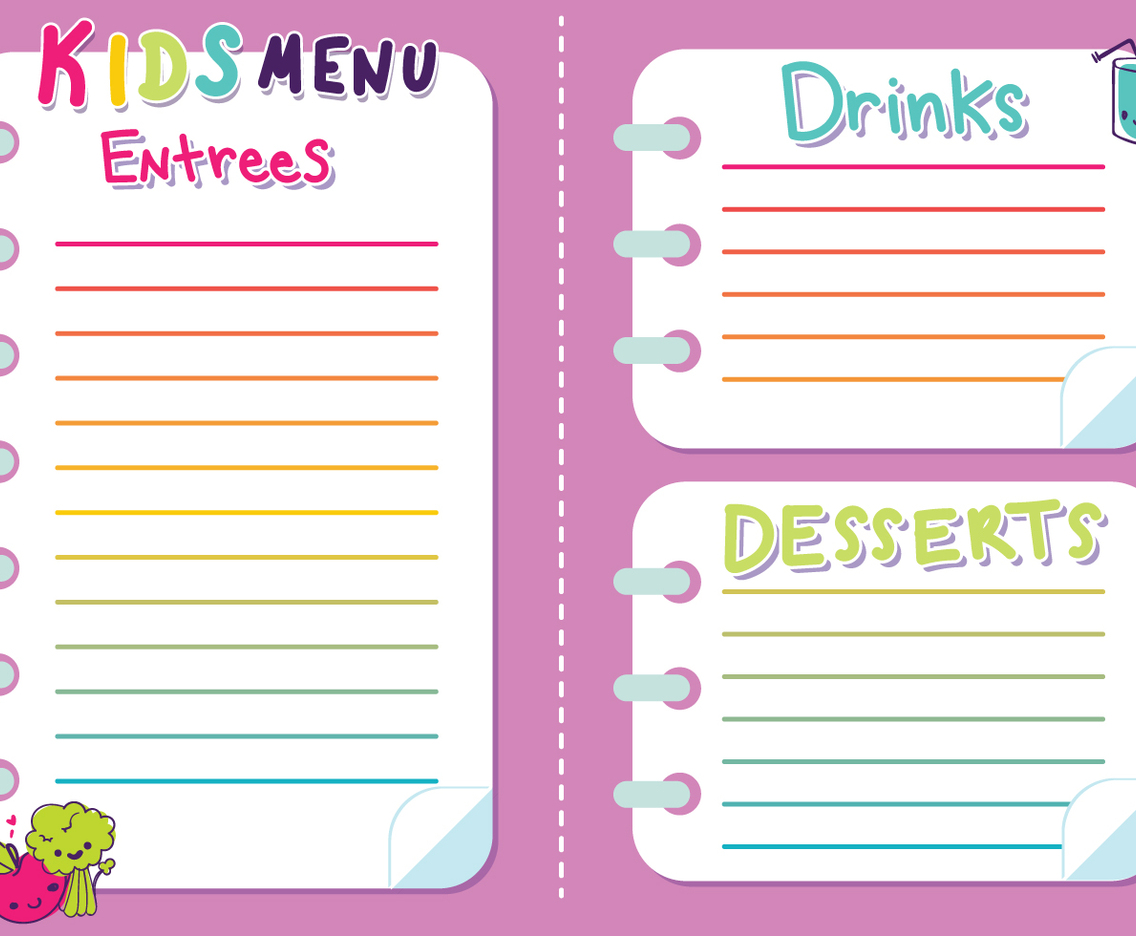 Kids Menu Vector Girls