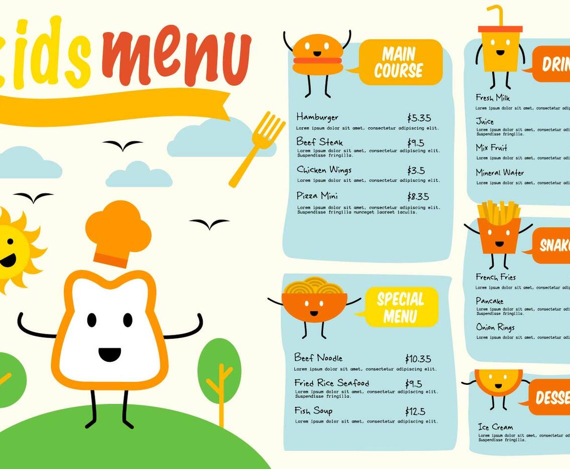 Free Template Kids Menu Vector