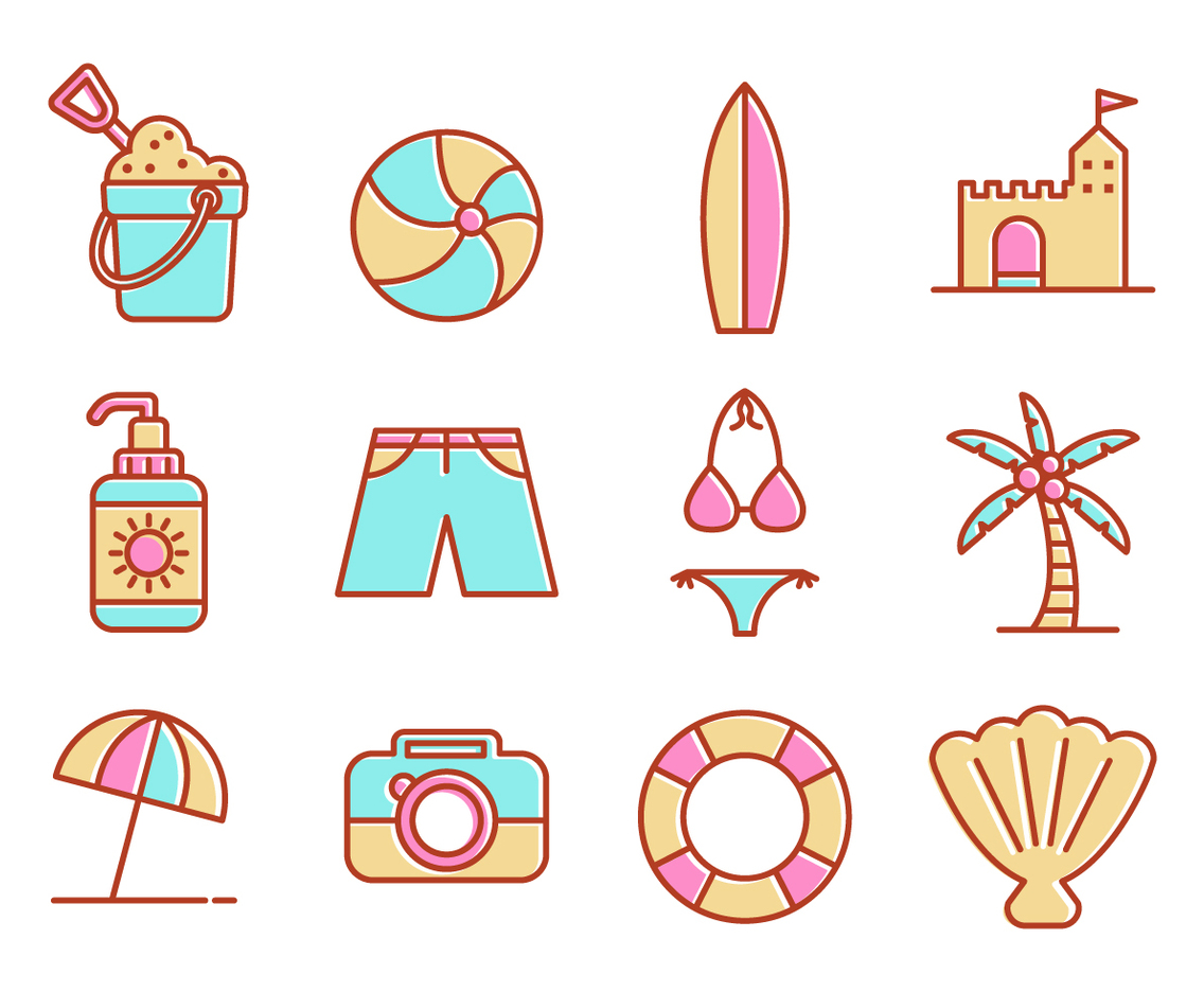 Free Beach Line Icons Vector