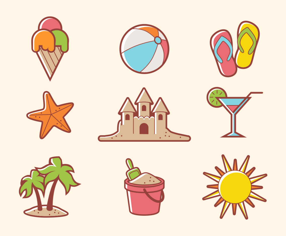 Beach Theme Icon Vectors