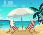 Deck Chair and Beach Landscape Vector