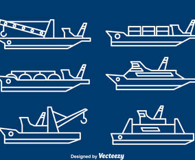 Ships And Boats Line Vector