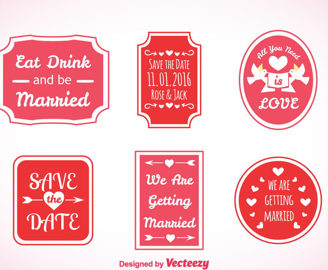 Wedding Pink Labels Vector