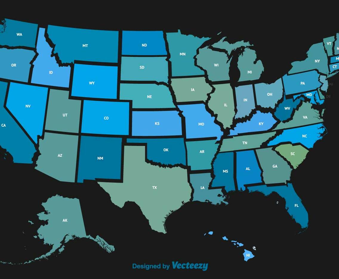 North America State Outlines Vector Map
