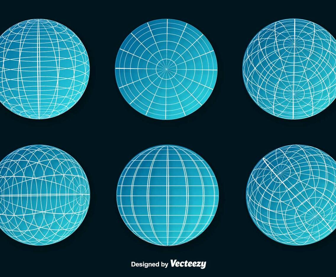 Set Of Blue Wire Frame Planet Spheres Vector