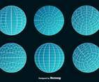 Set Of Blue Wire Frame Planet Spheres Vector
