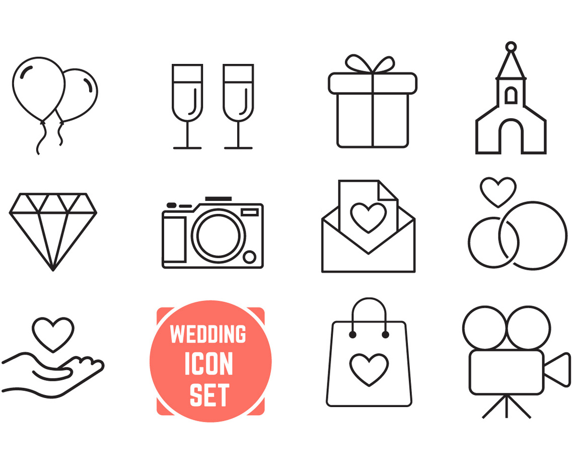 Thin Line Wedding Icons