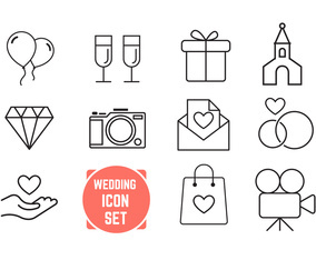 Thin Line Wedding Icons