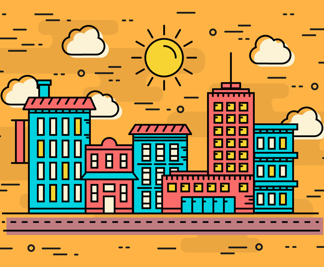 Free Linear Seaside City Vector Illustration