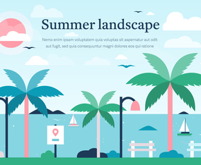 Pink Summer Vector Landscape