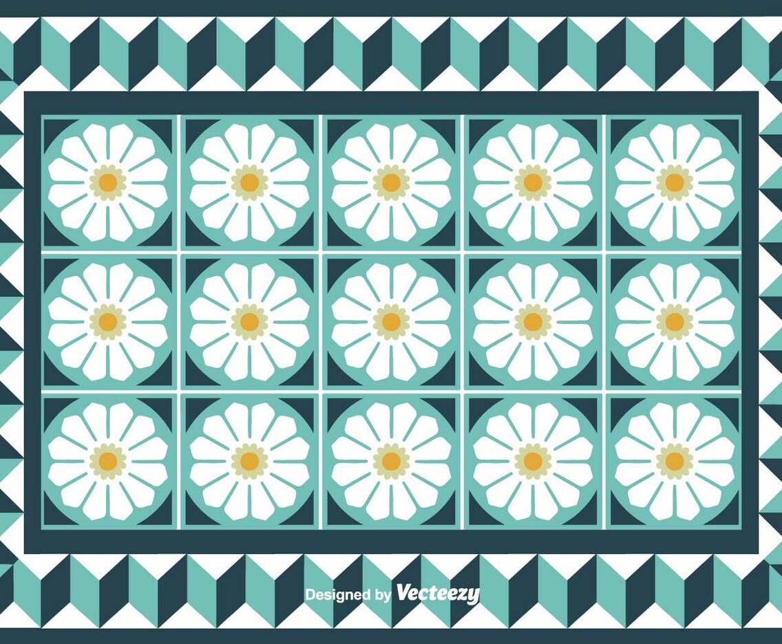 Tiles With Cute Flowers Vector Background