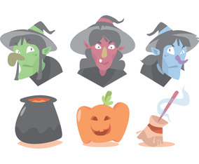 Witch and Halloween Vector Set