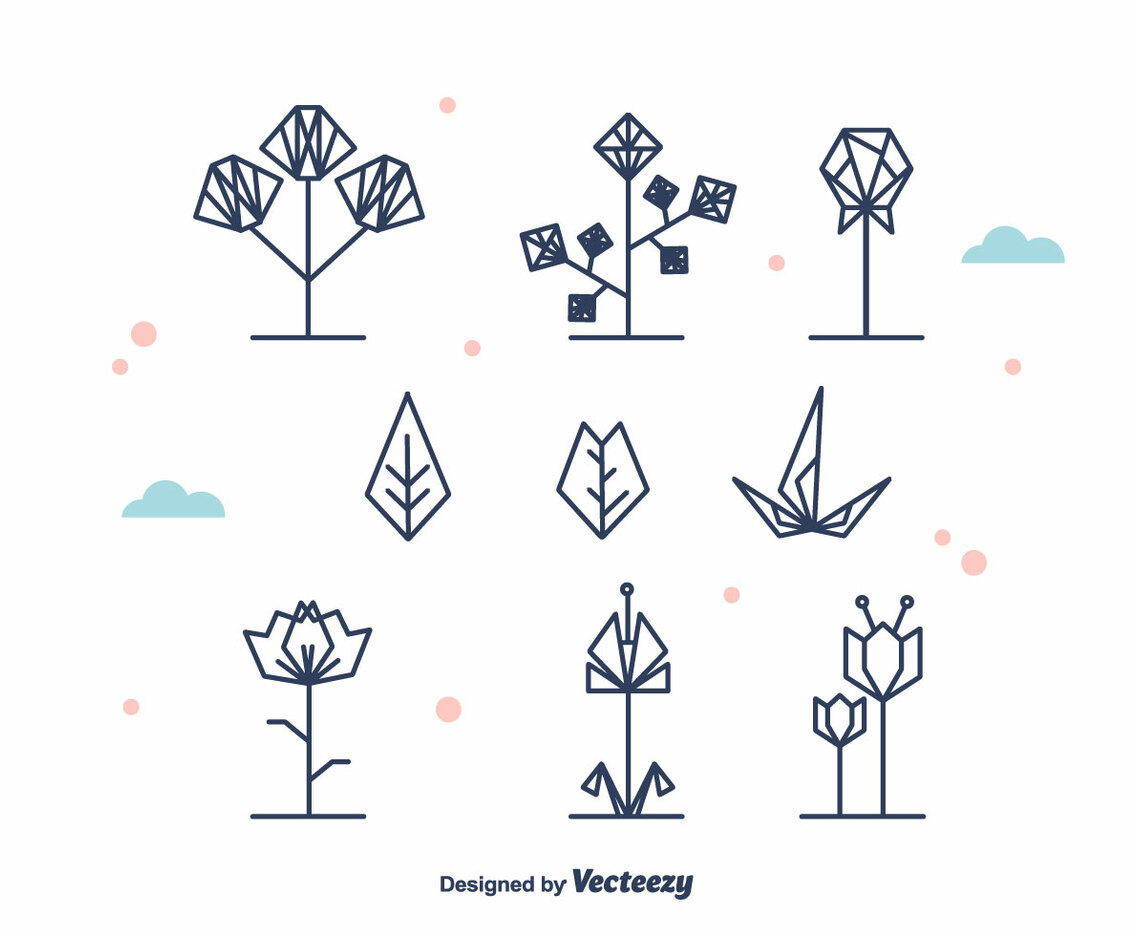 Geometrical Flowers and Leaf Vector