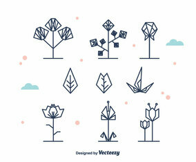 Geometrical Flowers and Leaf Vector