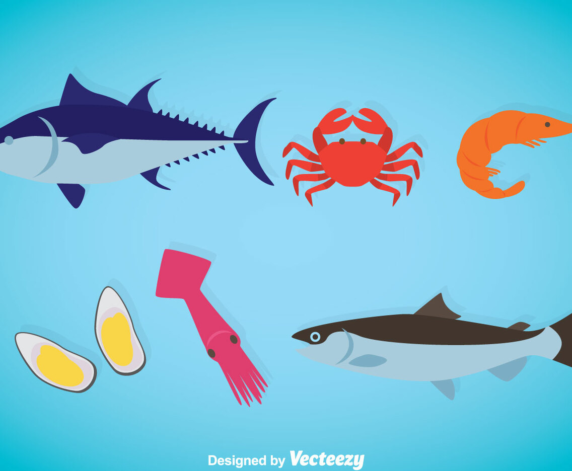 Seafood Flat Icons Vector