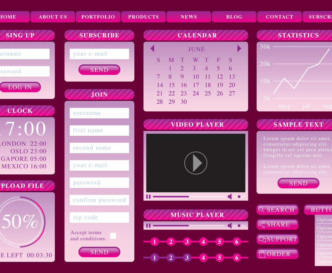 Pink Gradient Web Elements
