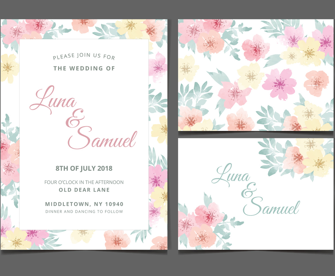 Vector Watercolor Flower Wedding Invite